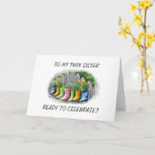 CARTE FÊTONS VOTRE SOEUR D'ANNIVERSAIRE TWIN (Fleur jaune)