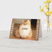 CARTE *FÊTONS VOUS COUSIN* GRAND CHAT À L'OEIL DIT (Fleur jaune)