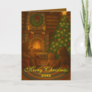 Carte Feu Cozy avec des ours Noël personnalisé