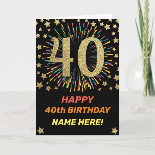 Carte Feu d'anniversaire 40e Rainbow Gold Fun (Devant)