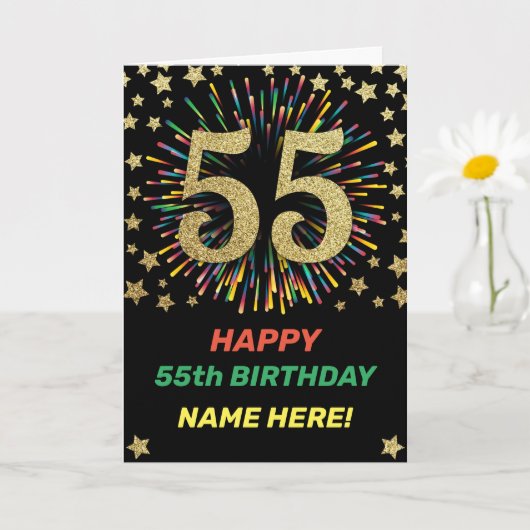 Carte Feu d'anniversaire Rainbow 55th Birthday Gold Happ (Petite plante)