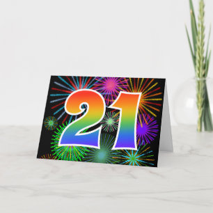 Carte Feu d'artifice coloré + Motif arc-en-ciel "21" N° 