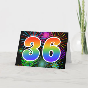 Carte Feu d'artifice coloré + Motif arc-en-ciel "36" N°