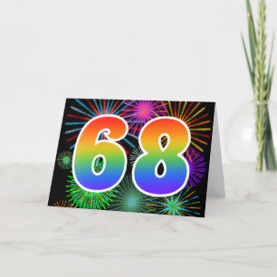 Carte Feu d'artifice coloré + Motif arc-en-ciel "68" N°