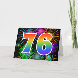 Carte Feu d'artifice coloré + Motif arc-en-ciel "76" Num