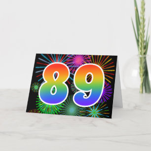 Carte Feu d'artifice coloré + Motif arc-en-ciel "89" N°