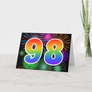 Carte Feu d'artifice coloré + Motif arc-en-ciel "98" N°