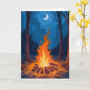 Carte Feu de camp Lune Peinture Aquarelle Nature