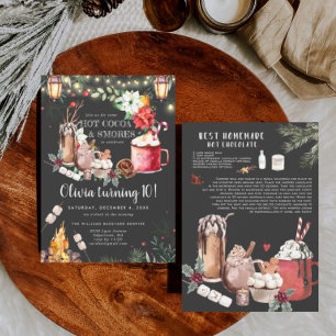 Carte Feu de joie d'anniversaire d'hiver   Chocolat chau