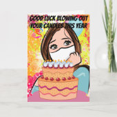 Carte Feu des bougies avec un masque drôle d'anniversair (Devant)