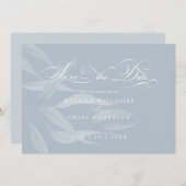 Carte Feuillage blanc moderne sur bleu Dusty (Devant / Derrière)