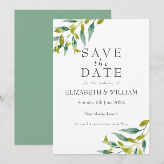 Carte Feuillage de prairie Save the Date (Devant / Derrière)