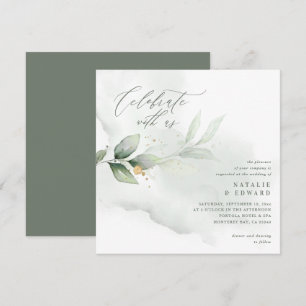 Carte Feuillage d'Eucalyptus, mariage chic en or vert ol