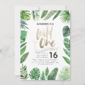 Carte Feuillage tropical + écriture or sauvage un annive (Devant)