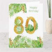 Carte Feuillage tropical Vert et or Gros 80e anniversair (Devant)