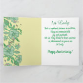 Carte Feuillage vert Floral Or 1ère Dame Anniversaire (Intérieur)