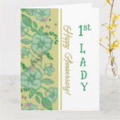 Carte Feuillage vert Floral Or 1ère Dame Anniversaire (Fleur jaune)