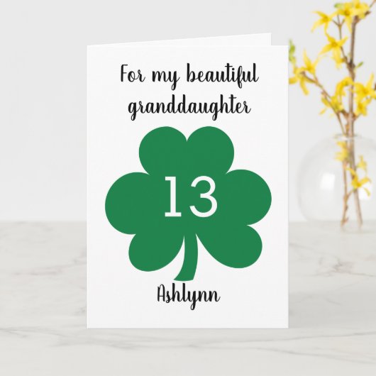 Carte Feuille de trèfle verte Saint-Patrick 13e annivers (Fleur jaune)