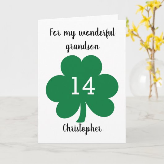 Carte Feuille de trèfle verte Saint Patrick 14e annivers (Fleur jaune)