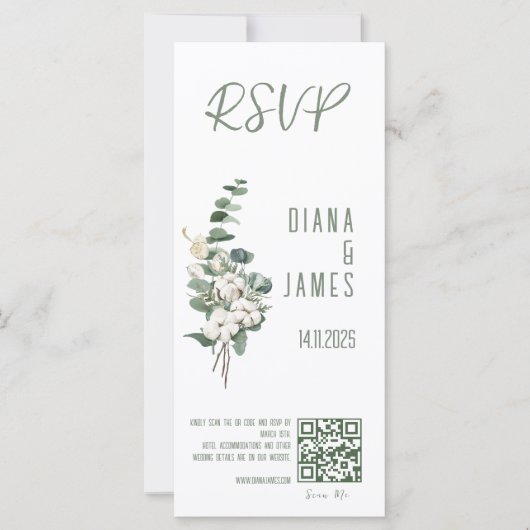 Carte Feuille de verdure élégant Mariage RSVP QR code (Devant)