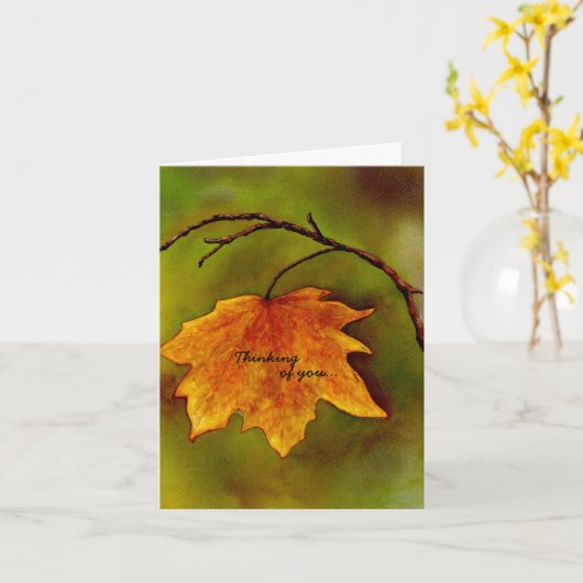 Carte Feuille d'érable Pensées pour toi (Fleur jaune)