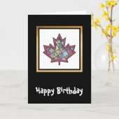 Carte Feuille d'érable piquée par patchwork 5 (Fleur jaune)