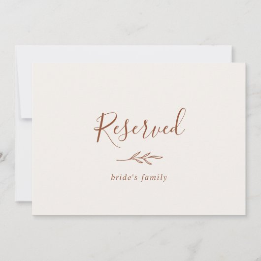 Carte Feuille minimale | Boho Cream Reservation Sign (Devant)