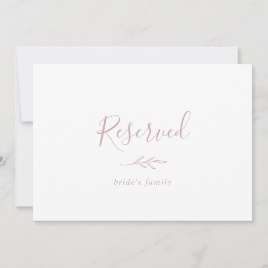 Carte Feuille minimale | Panneau réservé Rose Dusty (Devant)