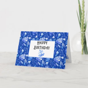 Carte Feuille tropicale bleu cobalt personnalisée Joyeux