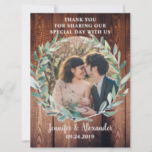 Carte Feuilles botaniques sur Merci de bois mariage phot