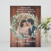 Carte Feuilles botaniques sur Merci de bois mariage phot (Debout devant)