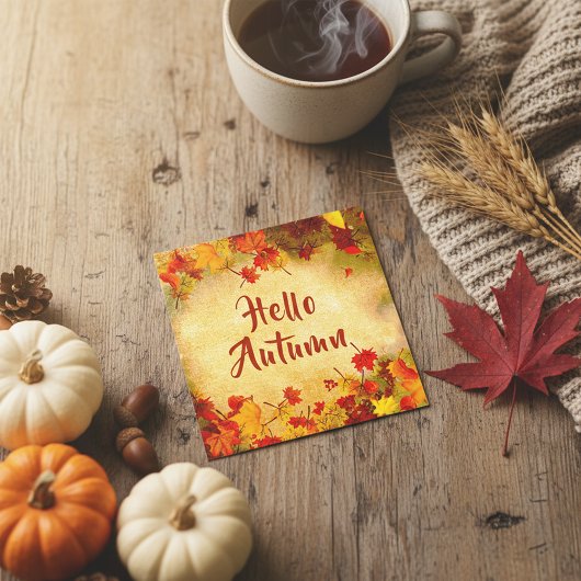 Carte Feuilles d'automne aquarelle rustique Bonjour l'au