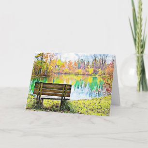 Carte Feuilles d'automne de banc de parc serein d'annive