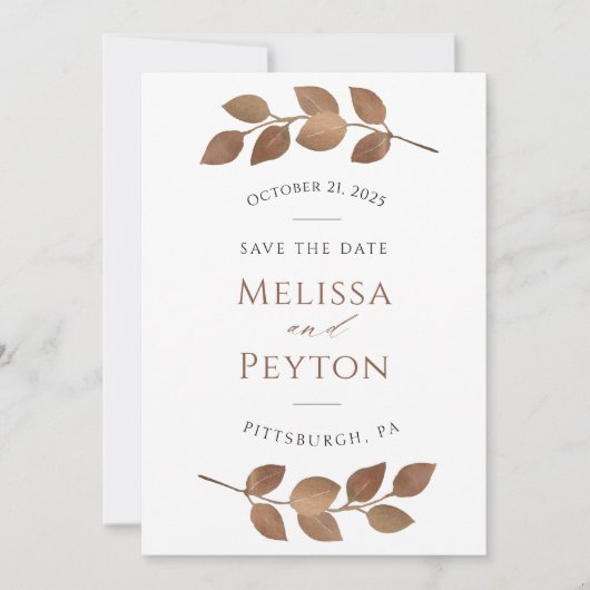 Carte Feuilles d'automne rustique Enregistrer la date (Devant)