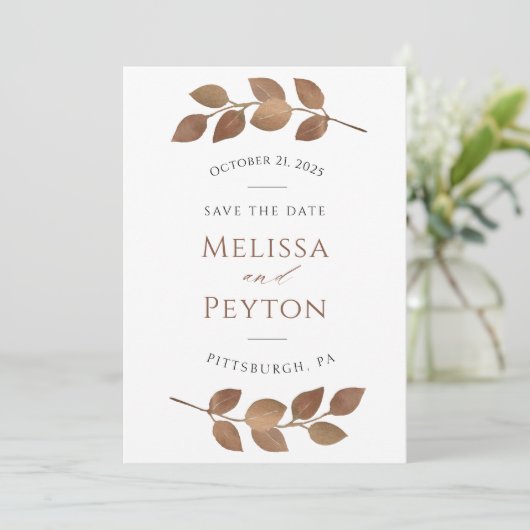 Carte Feuilles d'automne rustique Enregistrer la date (Debout devant)