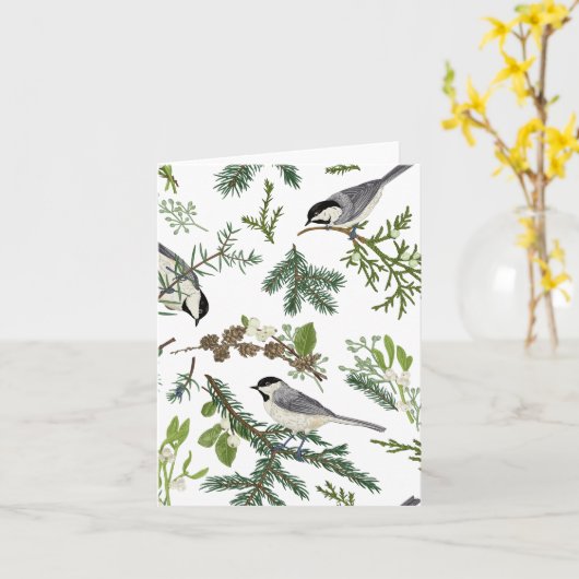 Carte Feuilles de pin oiseau  (Fleur jaune)