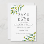 Carte Feuilles de Prairie Vert Save the Date (Devant)