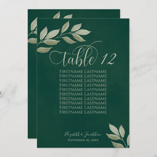 Carte Feuilles désireux Emerald & Sage Table Numéro & No (Devant / Derrière)