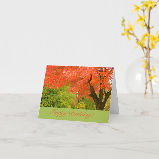 CARTE FEUILLES ORANGE CLAIR SUR L'ARBRE /JOLIE ANNIVERSA (Fleur jaune)
