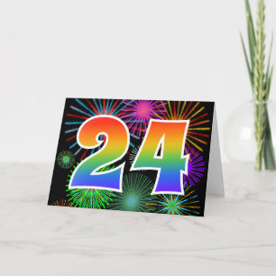 Carte Feux d'artifice colorés + Motif "24" d'arc-en-ciel