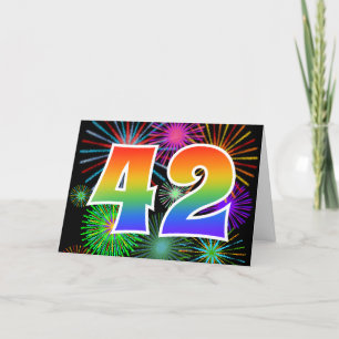 Carte Feux d'artifice colorés + Motif "42" d'arc-en-ciel