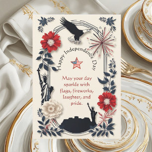 Carte Feux d'artifice Floral Patriotique Américain Vinta
