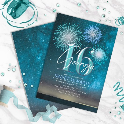 Carte Feux d'artifice Sweet 16 Teal ID984