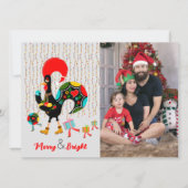 Carte Feux de Noël, baubles, cadeaux et coq (Devant)