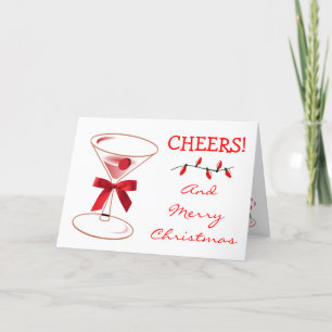 Carte Feux de Noël Cheval Martini Verre Bow Rouge
