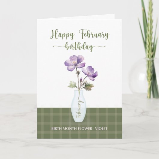 Carte Février Anniversaire Mois de naissance Violet Fleu (Devant)