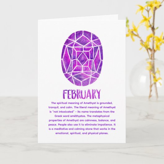 Carte Février Birthstone Amethyst Anniversaire (Fleur jaune)