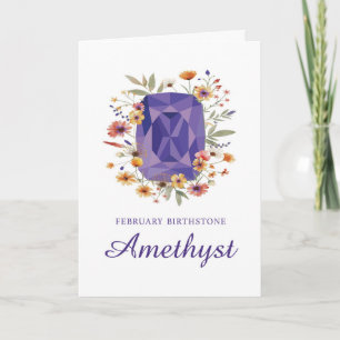 Carte Février Birthstone Amethyst Anniversaire avec fleu