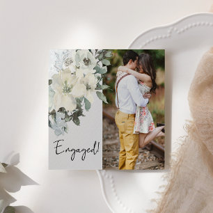 Carte Fiançailles avec photo en fleurs aquarelle blanc i