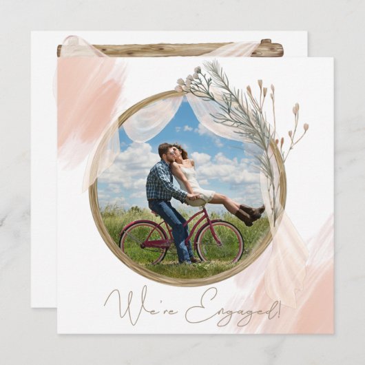 Carte Fiançailles floral moderne Boho rose élégant (Devant / Derrière)